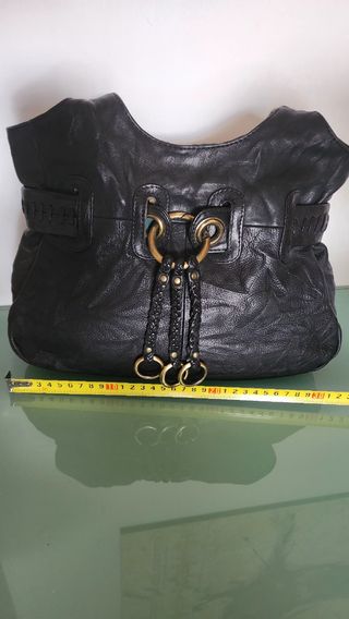 Bolso de piel auténtica negro