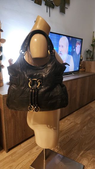 Bolso de piel auténtica negro