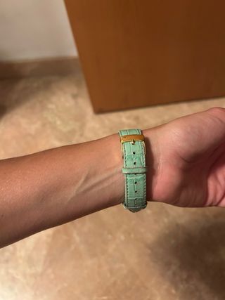 Reloj dorado con correa verde