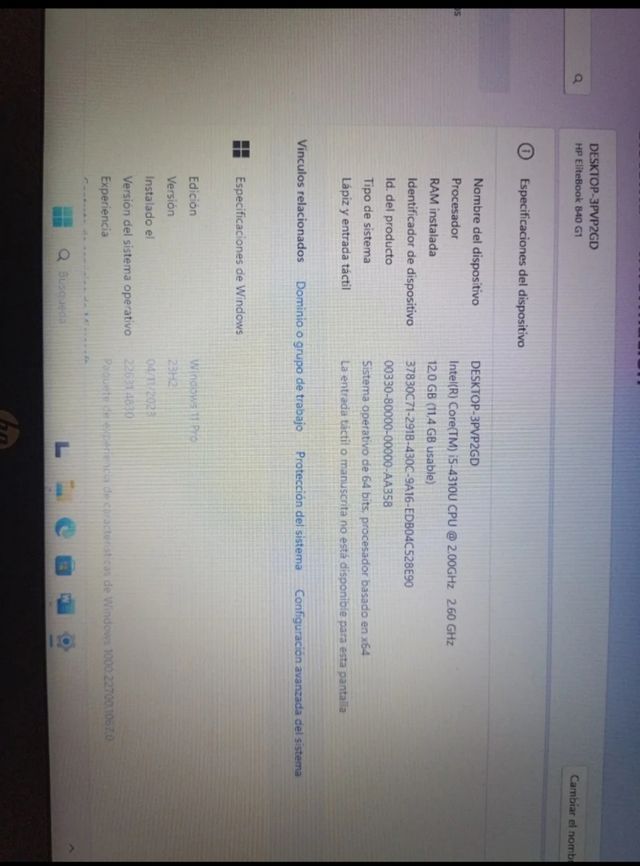 Portátil HP i5 SSD 16Gb Ram
