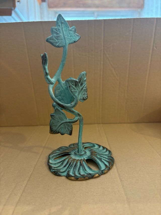 Candelabro Rústico Metal Hoja y Flor