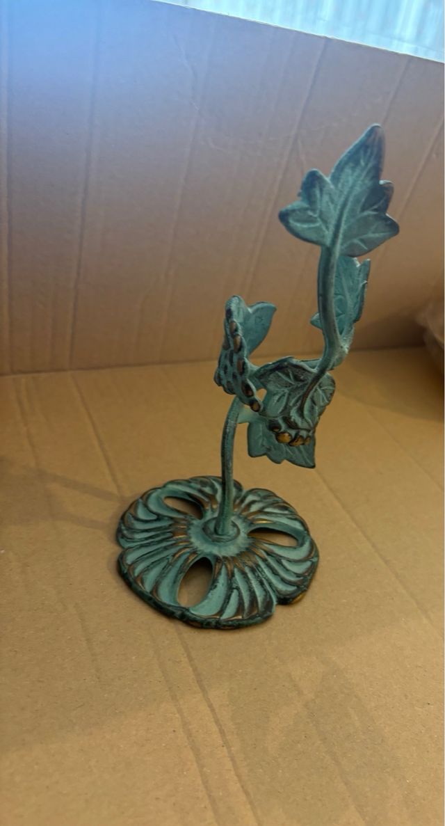 Candelabro Rústico Metal Hoja y Flor