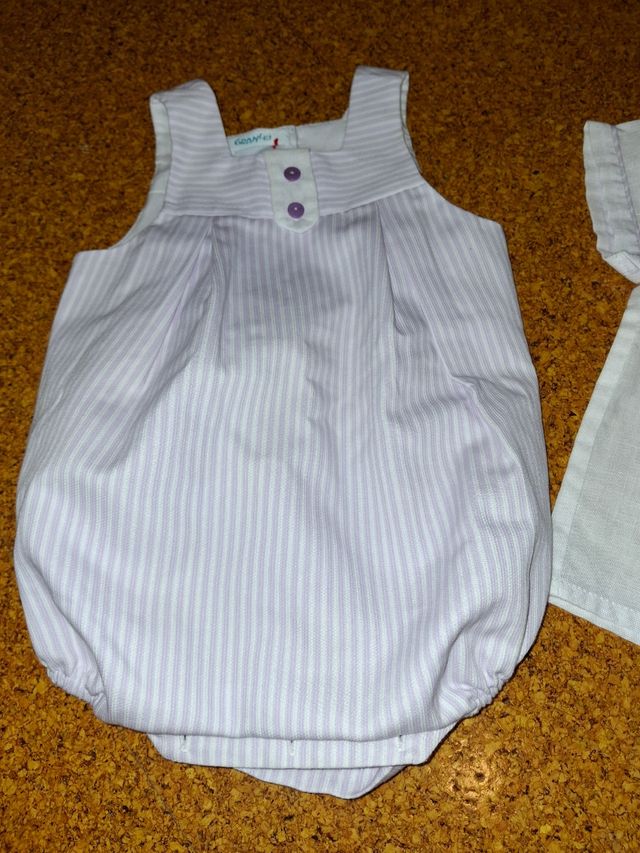 Conjunto bebé nuevo rayas tono lila y blanco