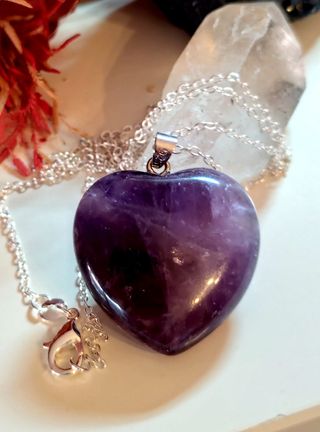 Collar Corazón Amatista y  Plata de Ley