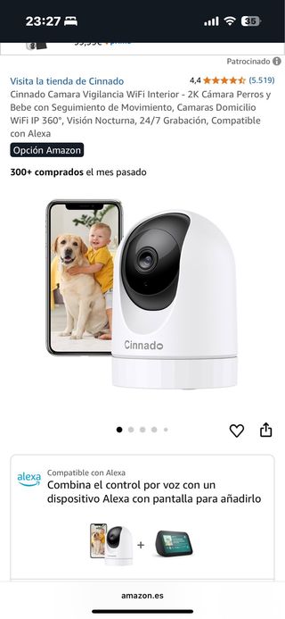 Cámara Vigilancia Interior Cinnado WiFi 2K