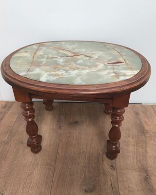 MESA BAJA CENTRO AUXILIAR ANTIGUA MADERA Y MARMOL 