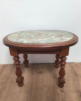 MESA BAJA CENTRO AUXILIAR ANTIGUA MADERA Y MARMOL 