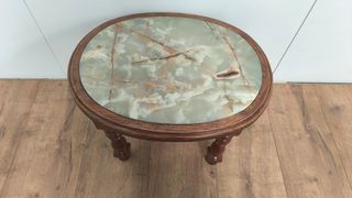 MESA BAJA CENTRO AUXILIAR ANTIGUA MADERA Y MARMOL 