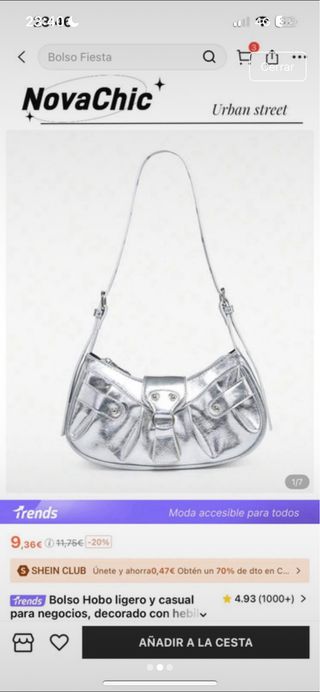Bolso de hombro plateado