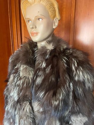 Abrigo Piel Zorro Plateado Marrón