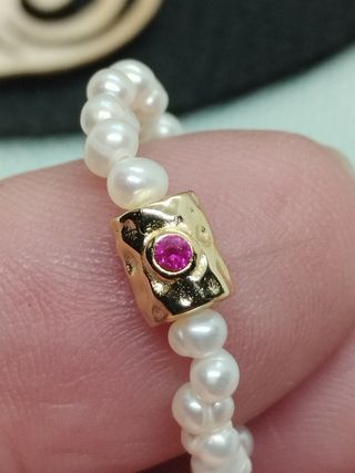 Anillo Perlas Agua Dulce y Rubí