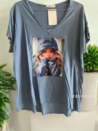 Blusa LANVER azul con estampado niña Talla XL