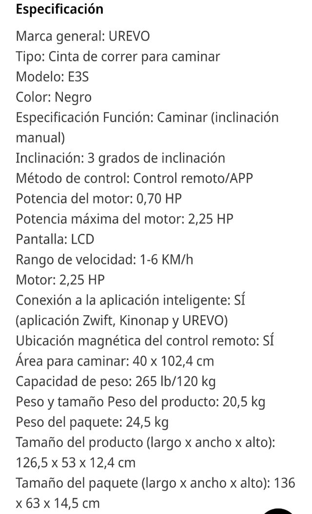 Cinta de Correr Urevo Spacewalk E3s