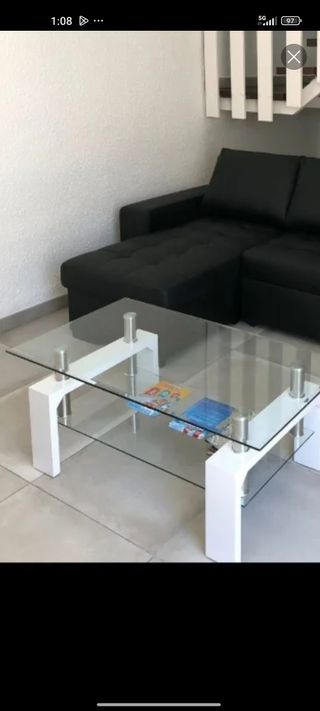 Mesa de centro cristal y metal