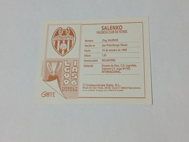Cromo Salenko Valencia 95/96 Colecciones Este