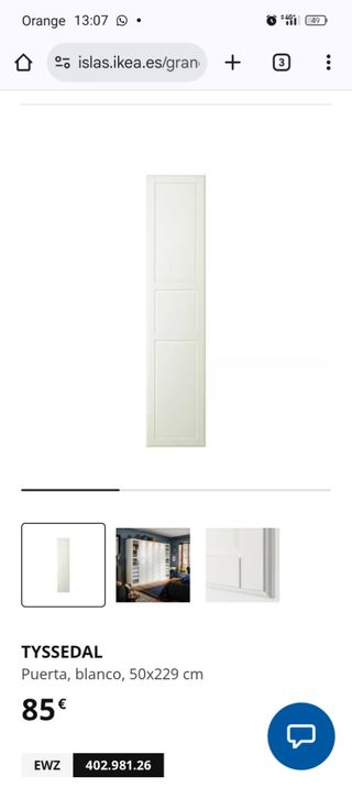 Puerta Pax
TYSSEDAL blanca
 50x229
