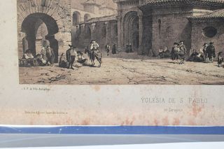 5 láminas reproducciones de grabados de iglesias de Zaragoza.