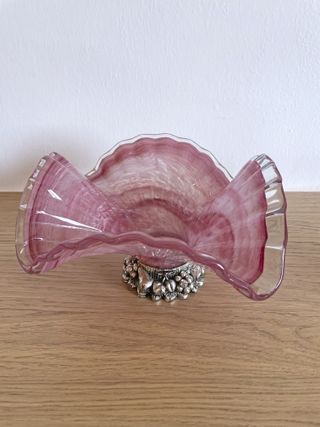 Vaso centrotavola rosa vetro e metallo