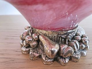 Vaso centrotavola rosa vetro e metallo