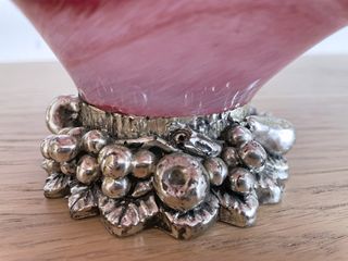 Vaso centrotavola rosa vetro e metallo