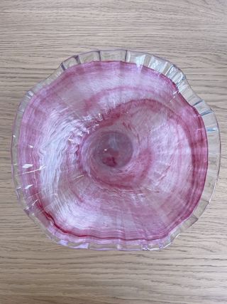 Vaso centrotavola rosa vetro e metallo