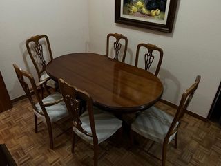 Mesa comedor vintage y 6 sillas madera