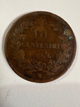Moneda 10 Cent. Italia 1866 Vittorio Emanuele