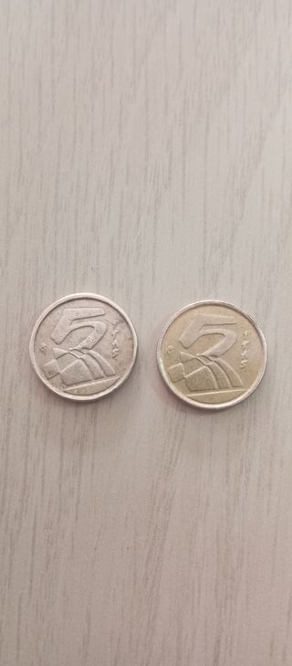 2 Monedas 5 Pesetas 1991 y 1992