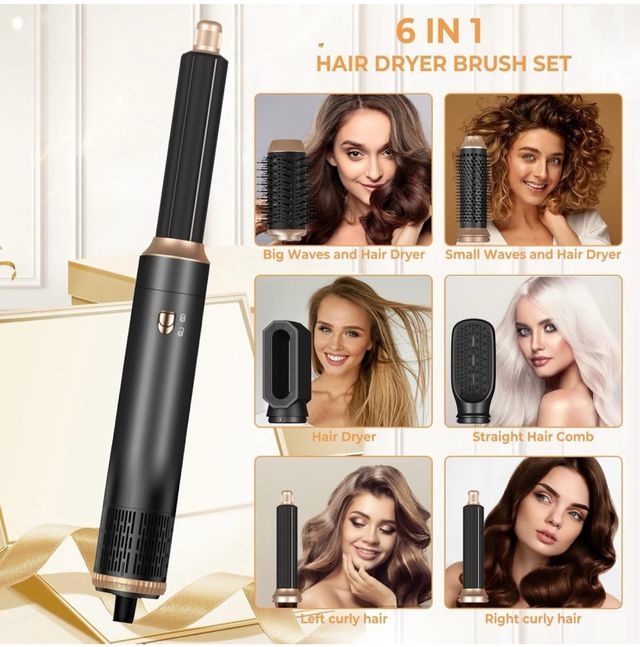 Secador de Pelo Iónico 6 en 1 Negro/Dorado