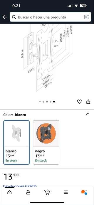 Soporte Pared TV PureMounts Universal Giratorio
