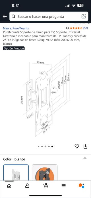 Soporte Pared TV PureMounts Universal Giratorio