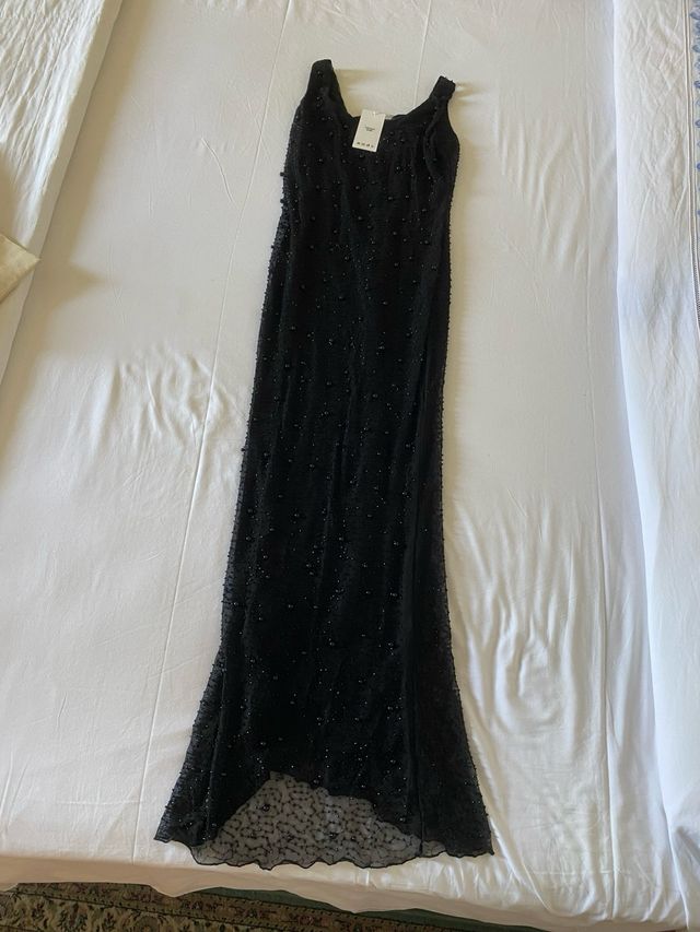 Abito lungo nero con perline