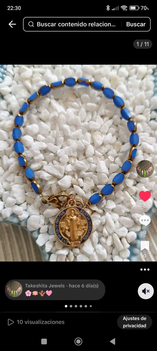 Pulsera San Benito Cristal  con Borde Dorado,