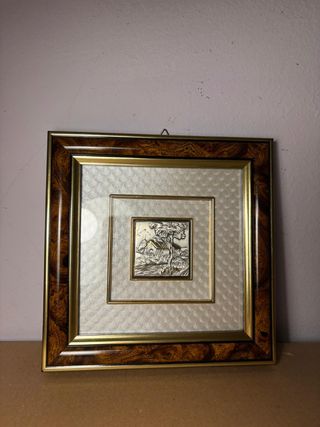 Quadro bassorilievo argento casa e albero