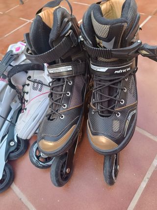 Patines en línea negros y dorados