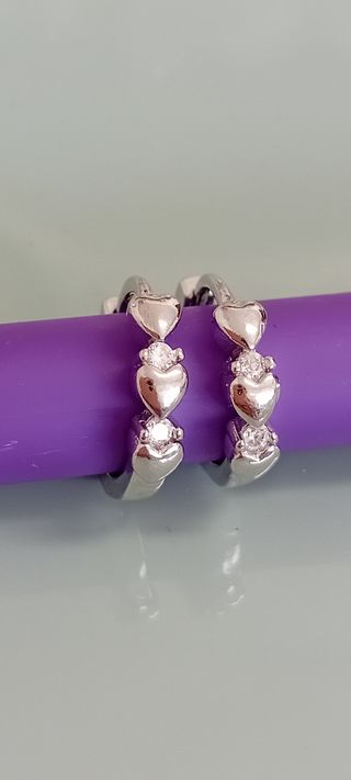Aros plata doble zircon y corazón