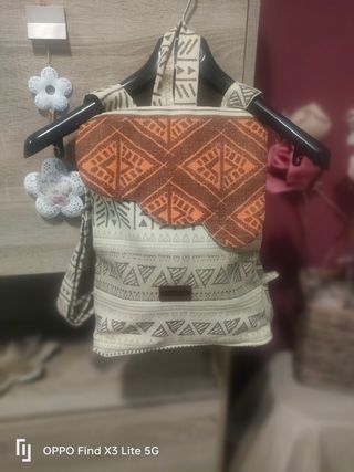 Bolso/Mochila Artesanal Beige y Naranja