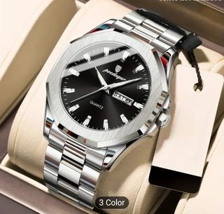 Reloj Poedagar Hombre Negro y Plateado