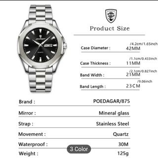 Reloj Poedagar Hombre Negro y Plateado