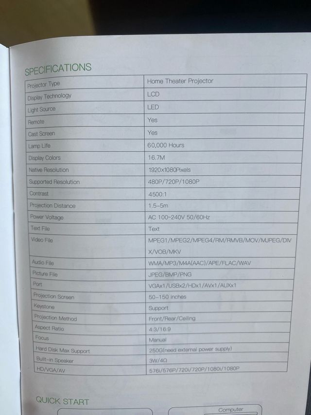 Selvim Proiettore Home Theater LCD 1920x1080 HDMI