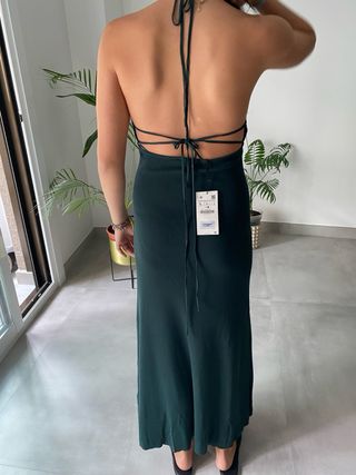 Vestido punto largo verde Zara