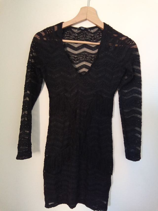 Vestido Bershka negro encaje talla XS Manga larga
