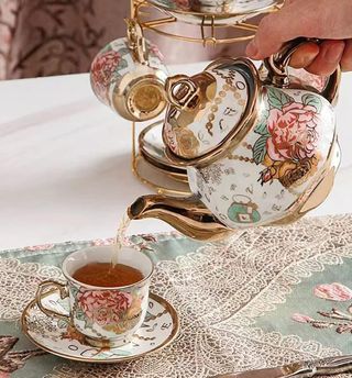 Juego de té cerámica 20 piezas dorado