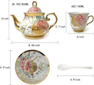 Juego de té cerámica 20 piezas dorado