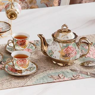 Juego de té cerámica 20 piezas dorado