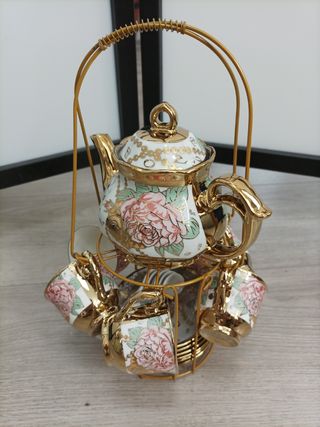 Juego de té cerámica 20 piezas dorado