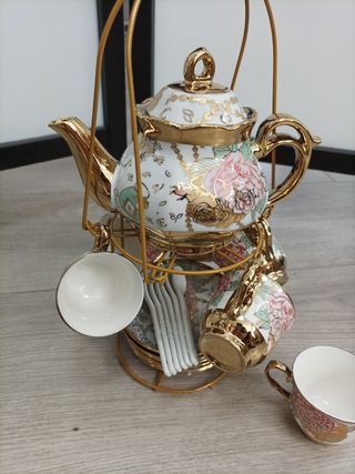 Juego de té cerámica 20 piezas dorado