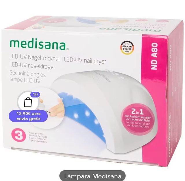 Lámpara LED UV Medisana para Uñas. NUEVA + Esmalte