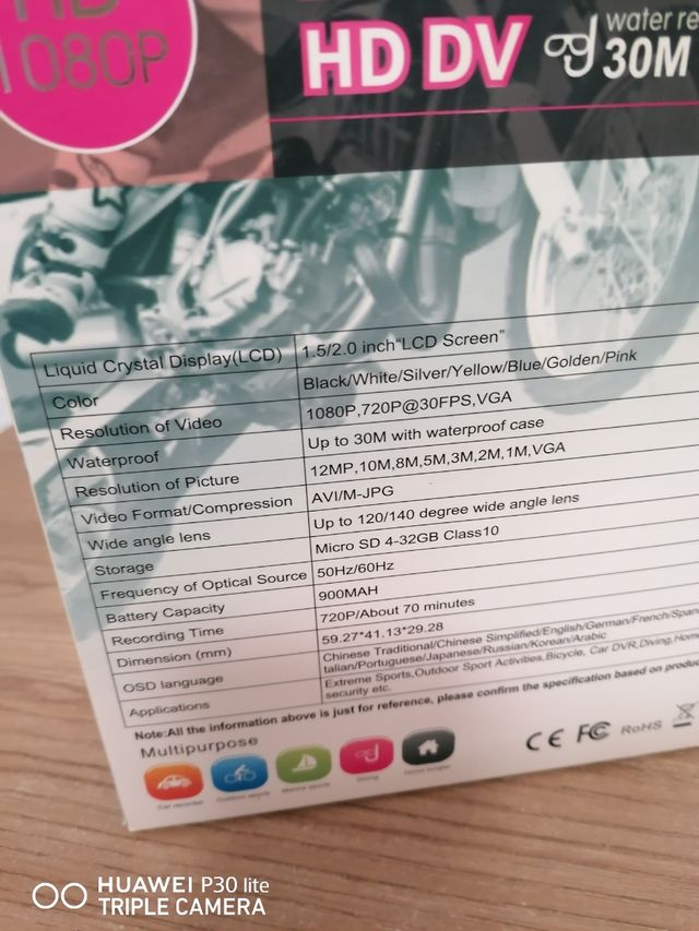 Cámara Deportiva HD 1080P Sumergible 30M