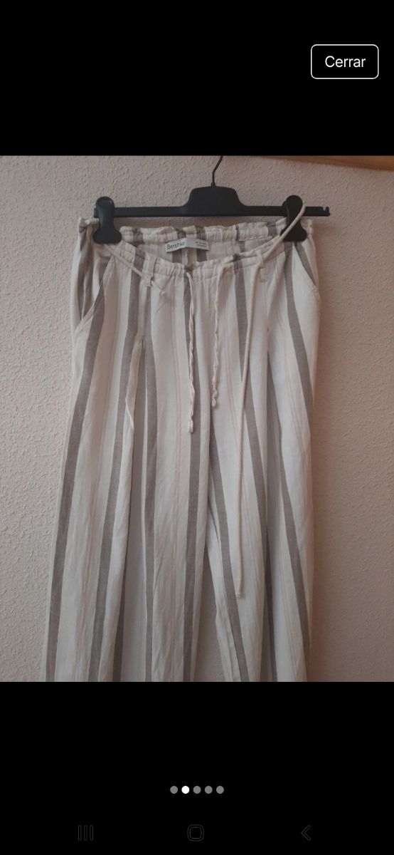 Pantalón Bershka ancho rayas beige/marrón T.S